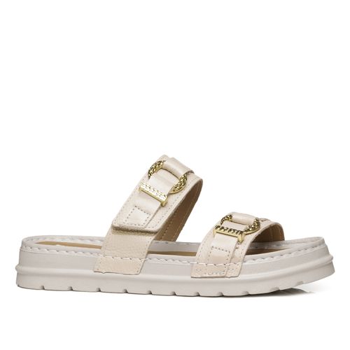 Chinelo Pegada Feminino em Couro Off White 234703-01