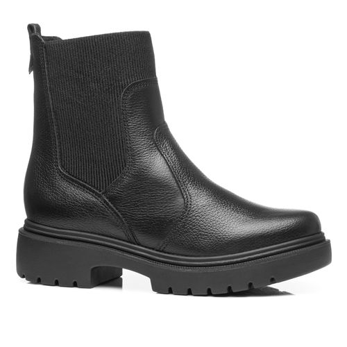 Coturno Pegada Feminino em Couro Preto Cano Curto 282407-04