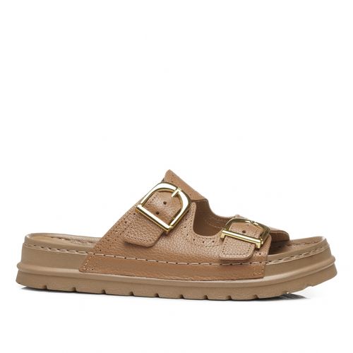 Chinelo Pegada Feminino em Couro Caramelo 234706-02