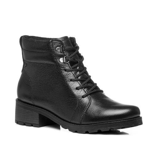 Coturno Pegada Feminino em Couro Preto Cano Curto 281422-02