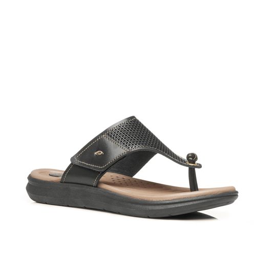 Chinelo Pegada Feminino em Couro Preto 232821-06