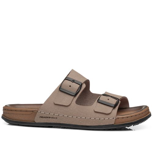Chinelo Pegada Masculino em Couro Areia 134851-04
