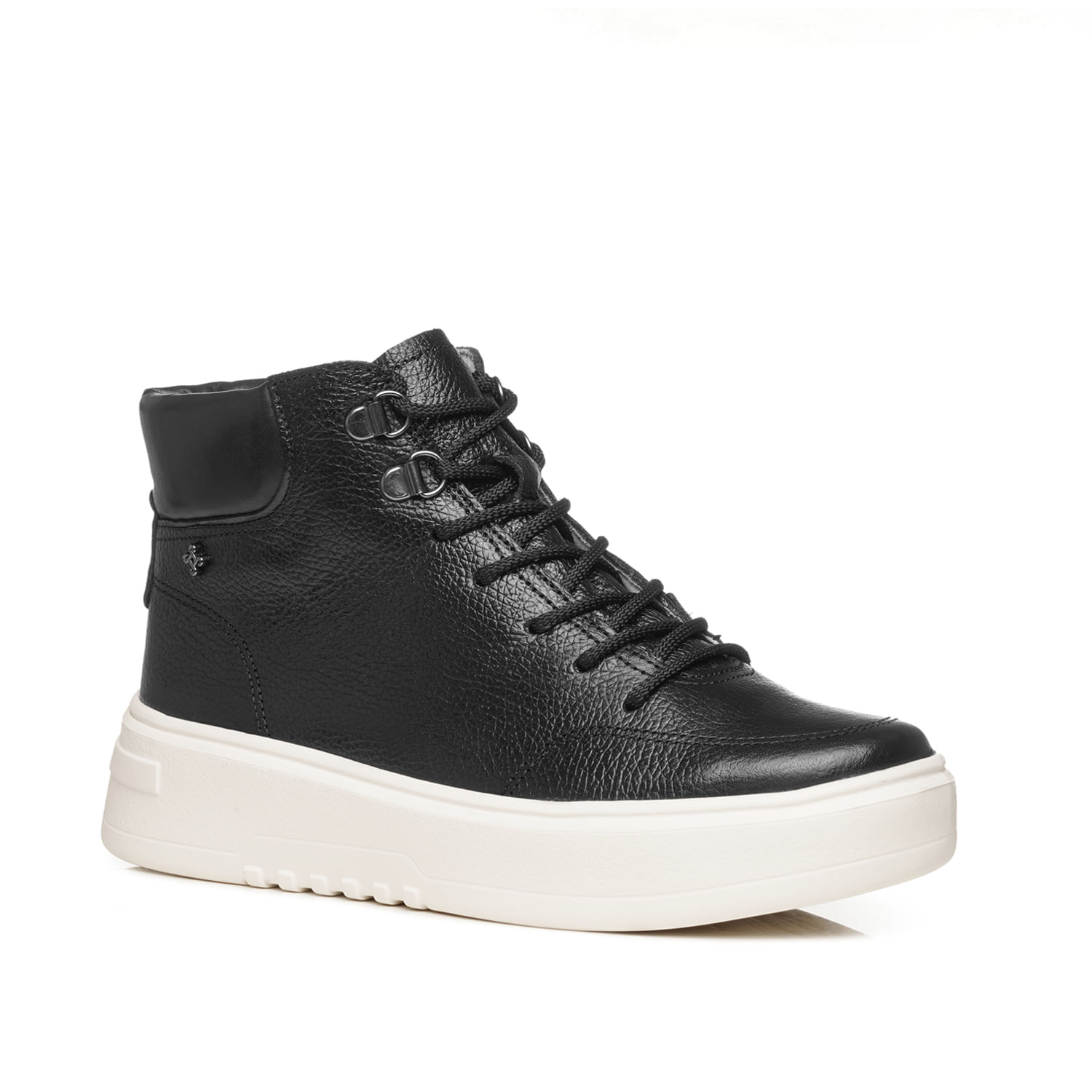 ぺんぎん Tênis Pegada Feminino em Couro Preto 213113-02 - Pegada