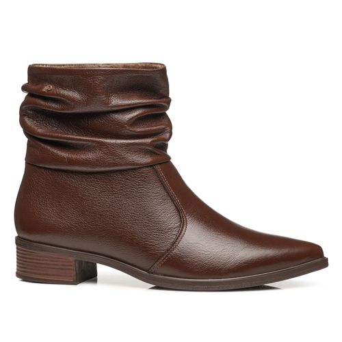 Bota Pegada Feminina em Couro Pinhão Cano Curto Slouch 282501-02