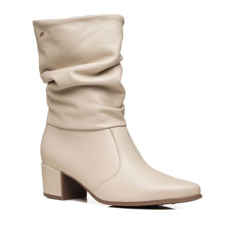 Bota Pegada Feminina em Couro Off White Cano Médio Slouch 280901-08