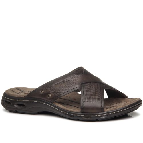 Chinelo Pegada Masculino em Couro Cravo 130683-03