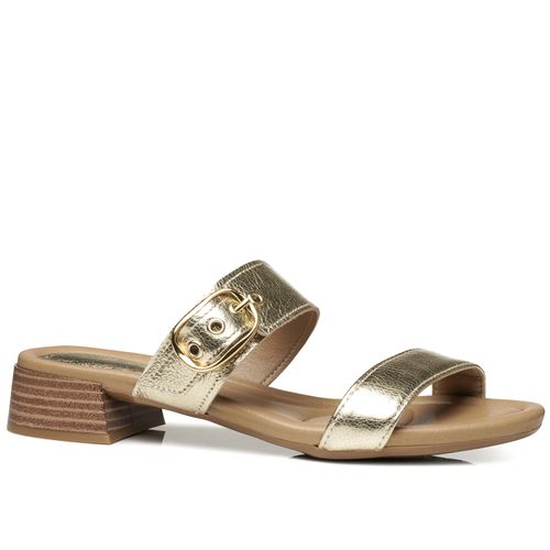 Tamanco Pegada Feminino em Couro Ouro 234606-01