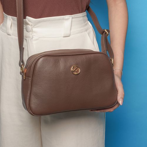 Bolsa Pegada Feminina Tiracolo em Couro Pinhão BO210016-02