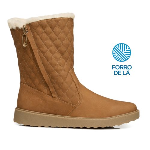 Bota Pegada Feminina Cano Médio em couro Camel com Pelo 281192-02