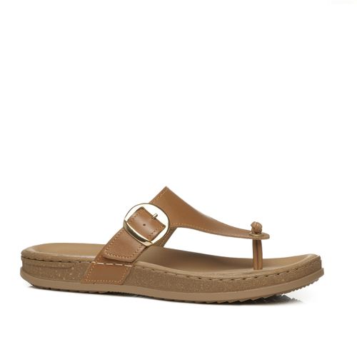 Chinelo Pegada Feminino em Couro Camel 232401-08