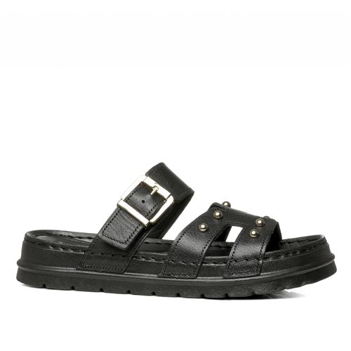 Chinelo Pegada Feminino em Couro Preto 234708-05