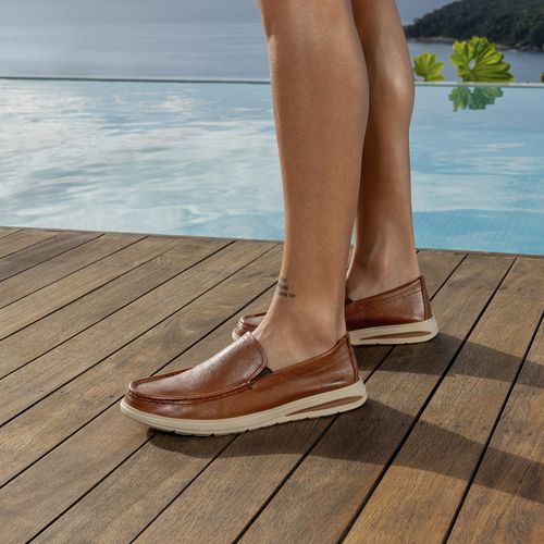 Mocassim Pegada Masculino em Couro Pinhão 142501-03