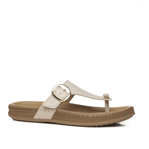 Chinelo Pegada Feminino em Couro Off White 232401-02
