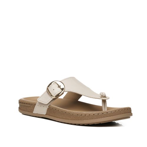 Chinelo Pegada Feminino em Couro Off White 232401-02