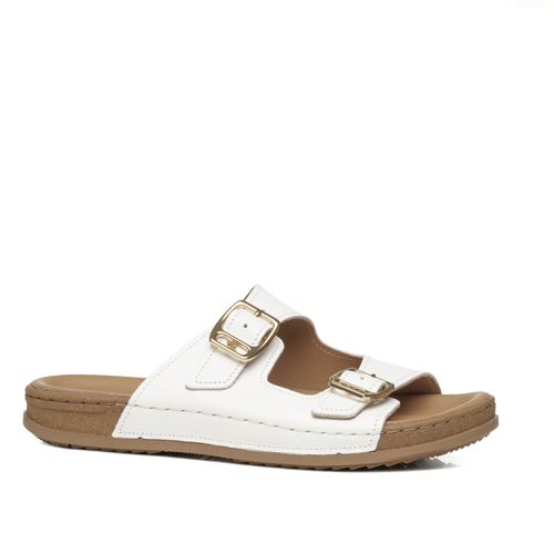 Chinelo Pegada Feminino em Couro Branco 232403-01