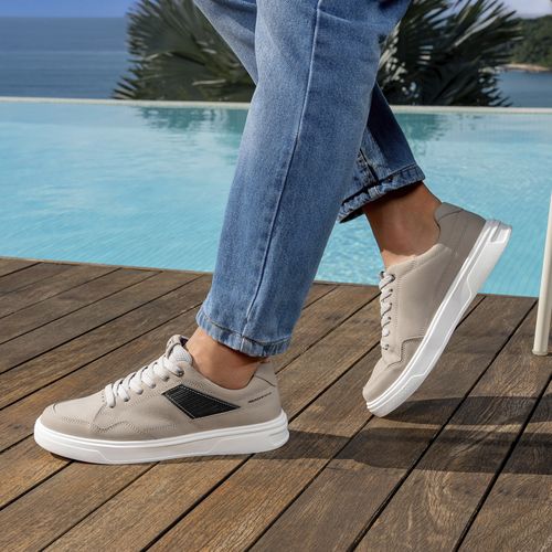 Tênis Casual Pegada Masculino em Couro Silver 112902-07