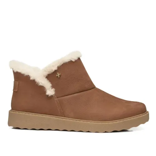 Bota Pegada Feminina em Couro Camel Cano Curto 281191-02