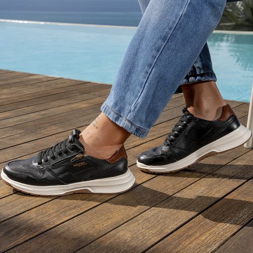 Sapatênis Pegada Masculino em Couro Preto 114302-07