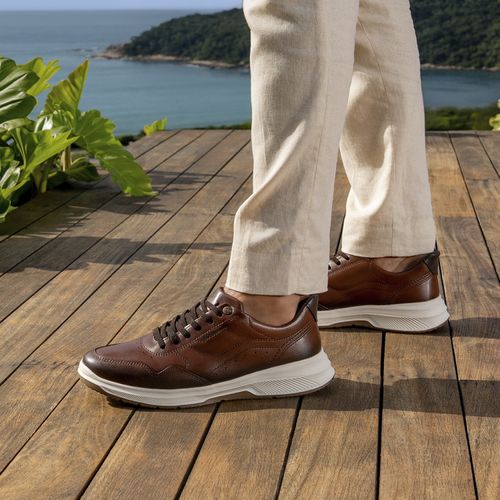 Sapatênis Pegada Masculino em Couro Pinhão 114351-02