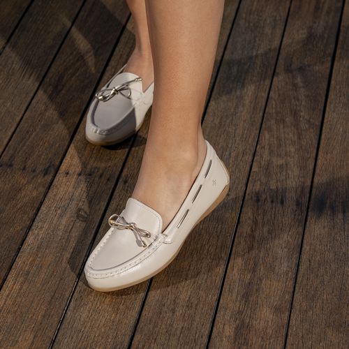 Mocassim Pegada Feminino em Couro Off White 249010-01