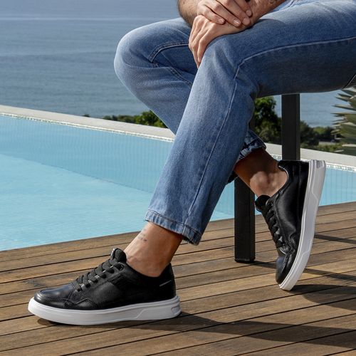 Tênis Casual Pegada Masculino em Couro Preto 112902-04