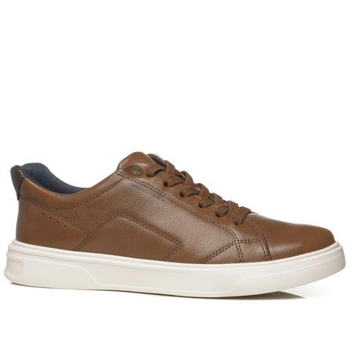 Tênis Casual Pegada Masculino em Couro Pinhão 112951-03
