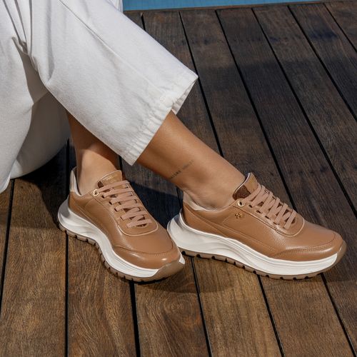 Tênis Pegada Feminino em Couro Caramelo 210202-05