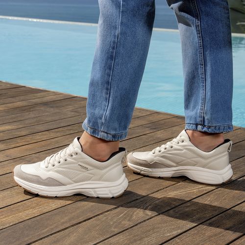 Tênis Casual Pegada Masculino em Couro Milk 114151-02
