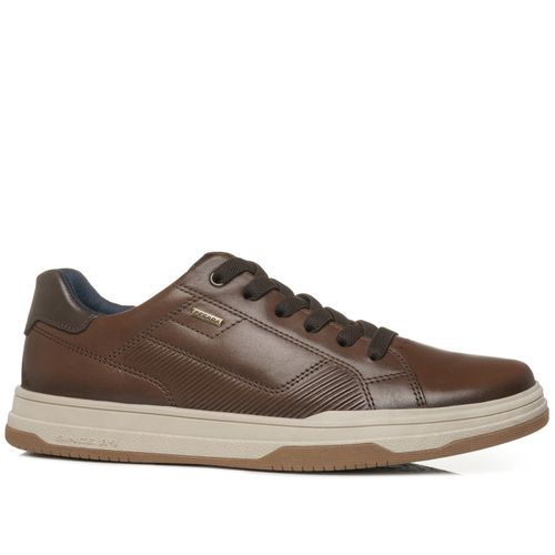 Tênis Casual Pegada Masculino em Couro Pinhão 115103-03