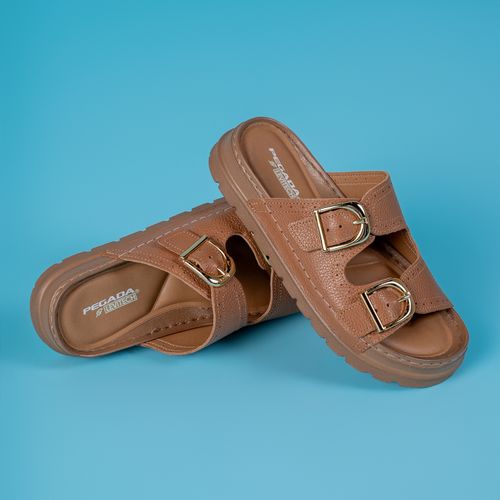 Chinelo Pegada Feminino em Couro Caramelo 234706-02