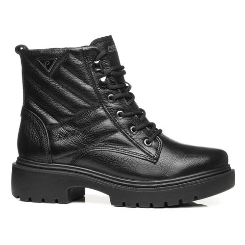 Coturno Pegada Feminino em Couro Preto Cano Curto 282411-03