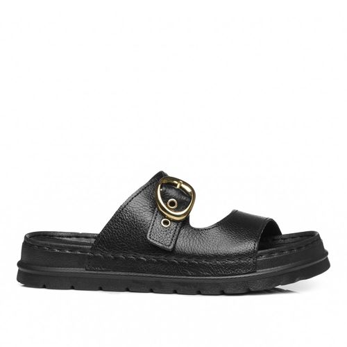 Chinelo Pegada Feminino em Couro Preto 234701-03