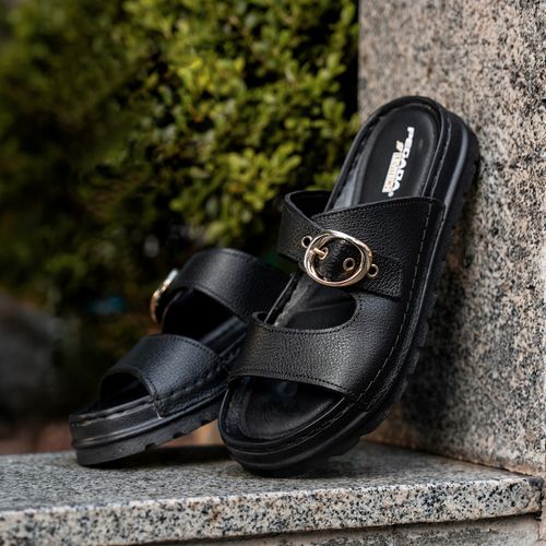 Chinelo Pegada Feminino em Couro Preto 234701-03