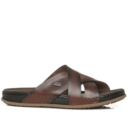 Chinelo Pegada Masculino em Couro Pinhão 134803-01
