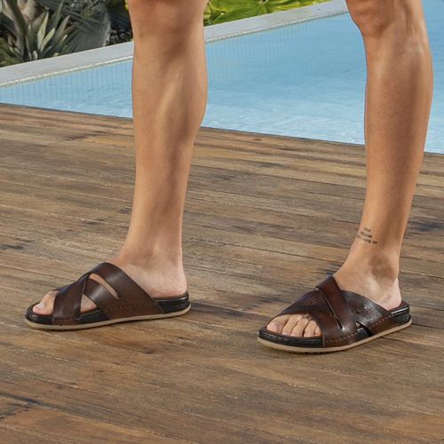 Chinelo Pegada Masculino em Couro Pinhão 134803-01