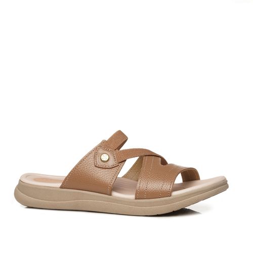 Chinelo Pegada Feminino em Couro Caramelo 232235-03