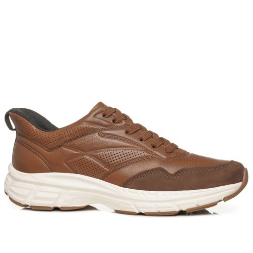 Tênis Casual Pegada Masculino em Couro Pinhão 114151-04