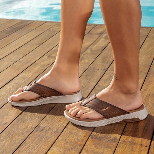 Chinelo Pegada Masculino em Couro Caqui 134753-03